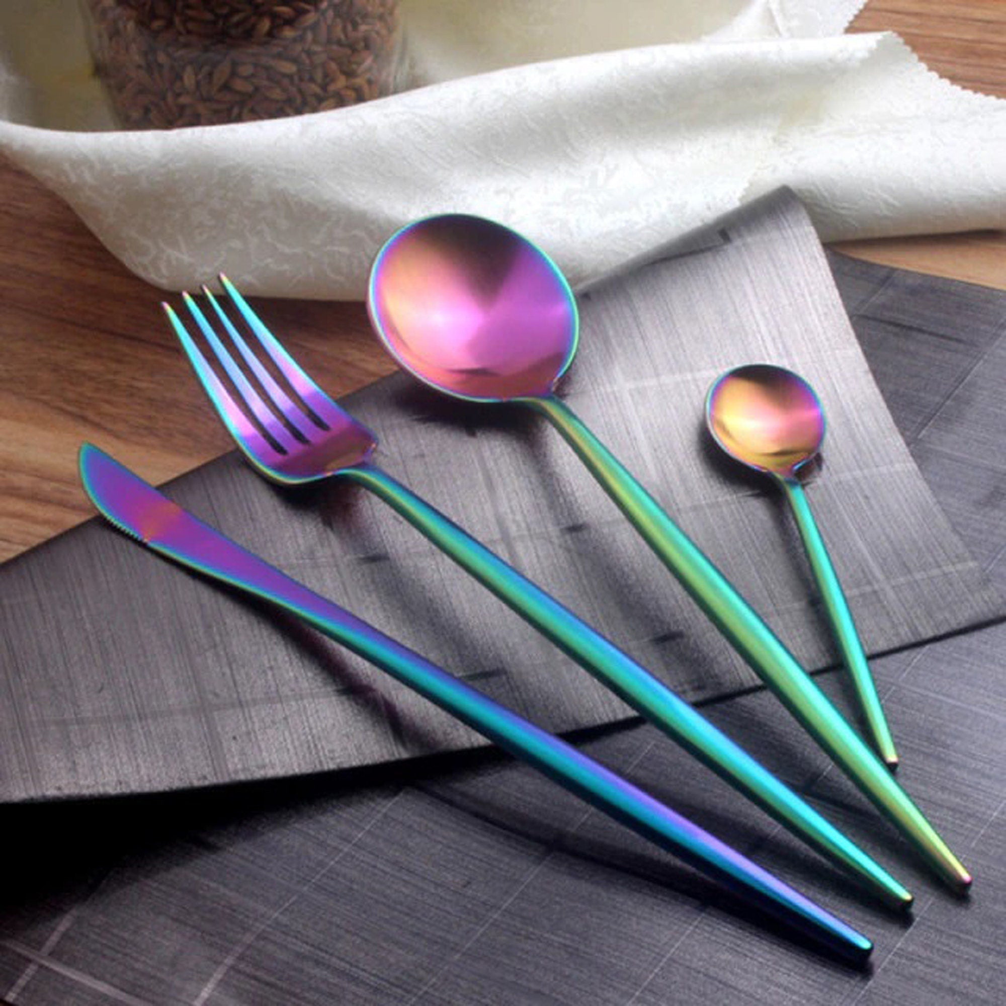 Rainbow Steel Dinnerware Set | Stainless Steel Cutlery Set With Gold Finish - City2CityWorld