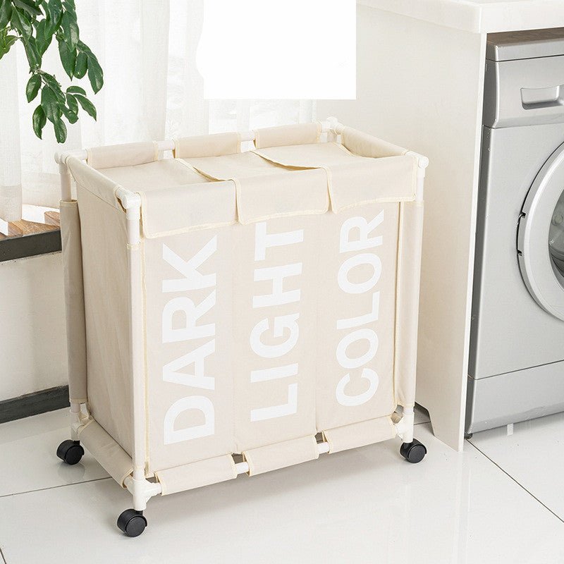 Three-compartment Laundry Storage Basket With Pulleys, Moisture-proof Folding Dirty Clothes Lou - City2CityWorld