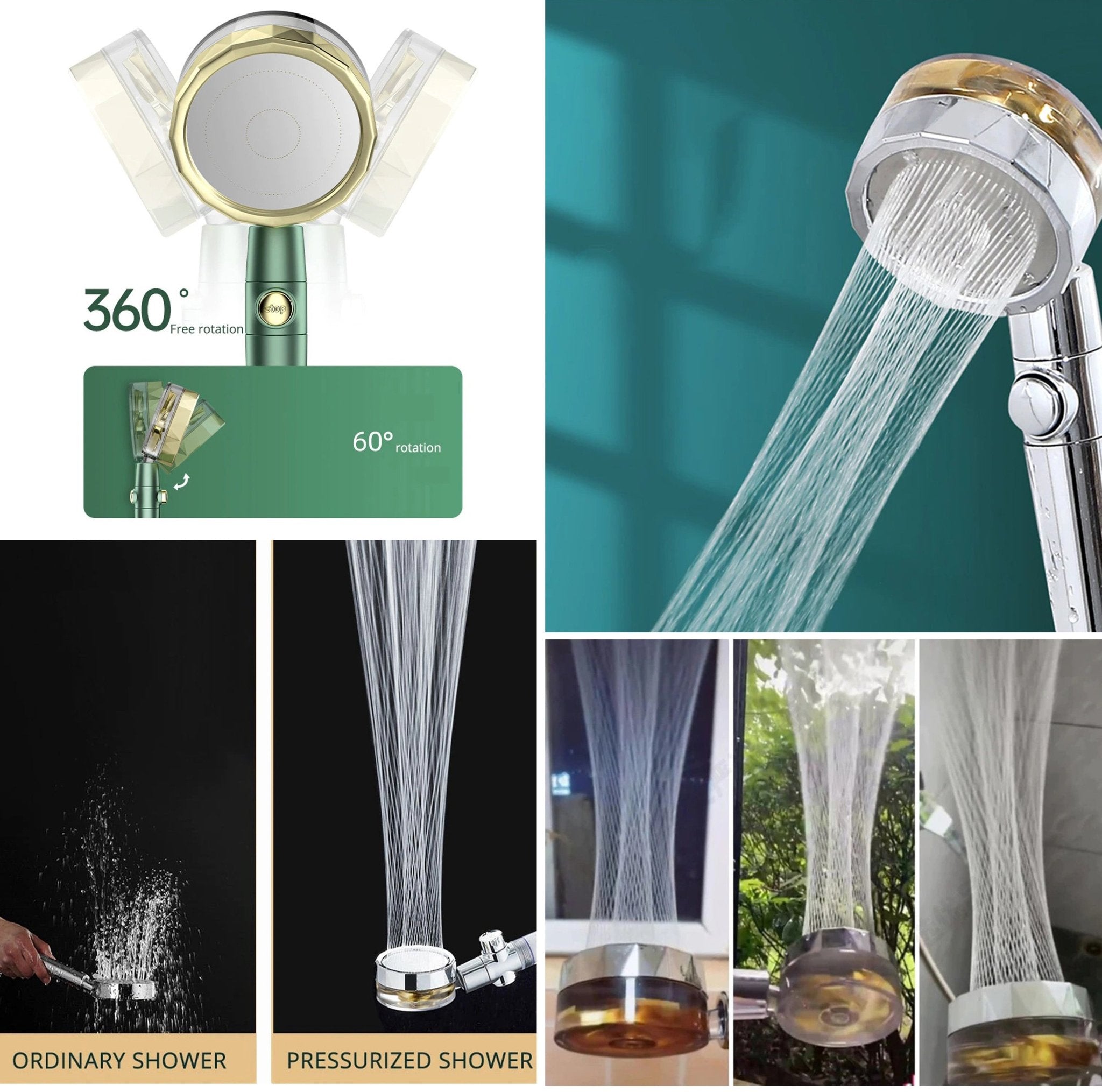 Vortex Propeller Shower Set | Set Incl. Shower Head, Hose, Filter & Mount - City2CityWorld