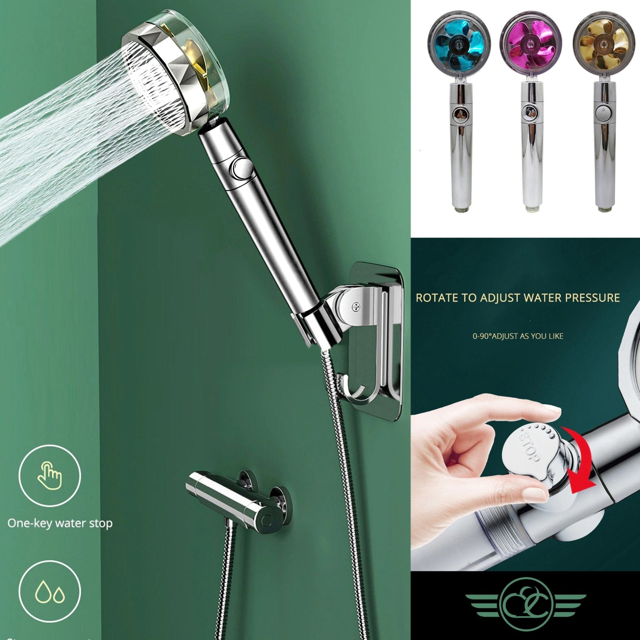 Vortex Propeller Shower Set | Set Incl. Shower Head, Hose, Filter & Mount - City2CityWorld
